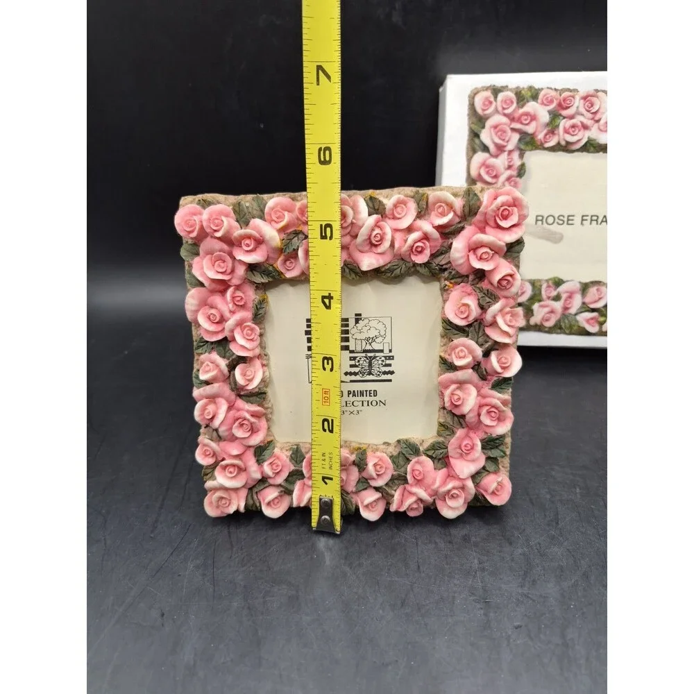 Vintage Pink Rose Floral Ceramic Photo Frame 3D Roses Shabby Chic Cottagecore